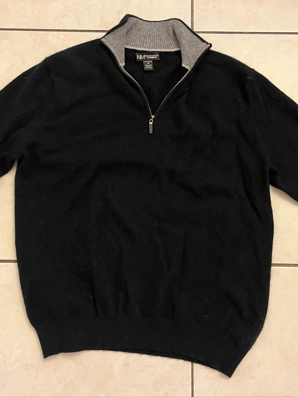 Neiman Marcus Men’s Black Half-Zip Sweater with Gray Trim, Used